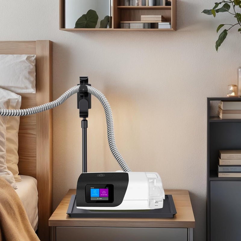 KAEDLEY حصيرة حماية CPAP وحامل خرطوم CPAP - منظم بجانب السرير مع خطاف CPAP قابل للسحب لقناع CPAP والأنابيب، يحافظ على مستلزمات CPAP مرتبة ونظيفة، يعزز جودة النوم (أسود) - Image 2